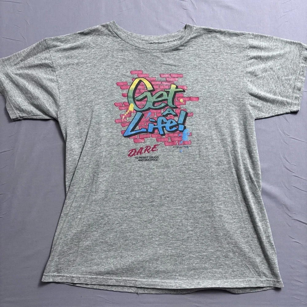 Vintage 90's DARE Get A Life‎ Graffiti Style Gray Shirt Size Large Made In USA